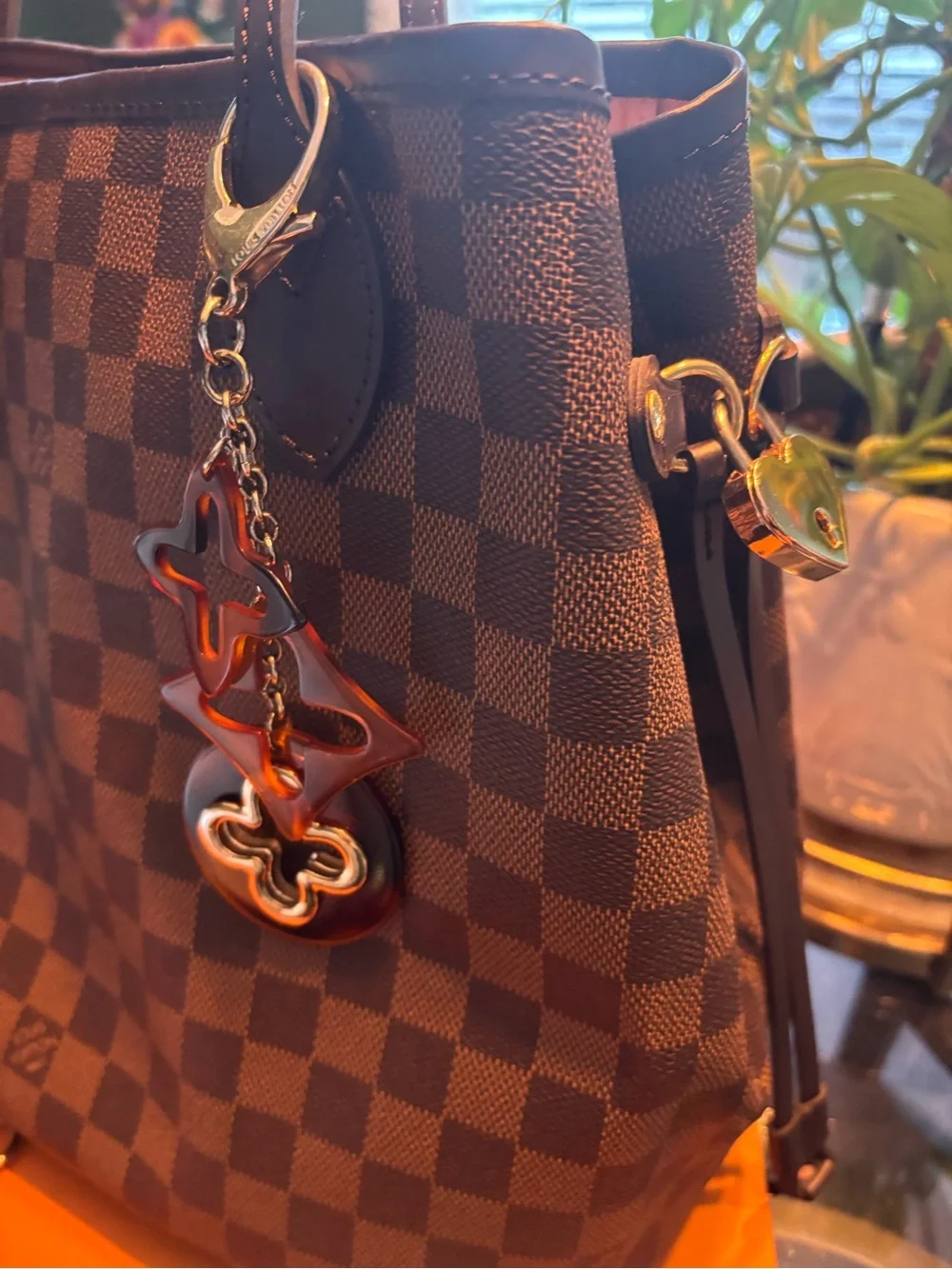 LV Tortoise Brown Keychain & matching Hearts Charm & lock set